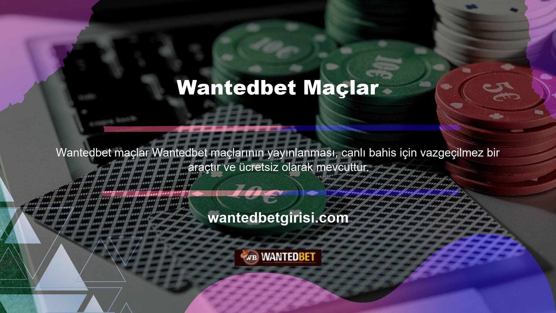 Ana sayfanın üst köşesinde bulunan Wantedbet maç yayını sekmesine tıkladığınızda yeni bir oyuncu görüntülenir